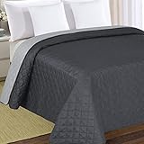 Euromat Tagesdecke Steppdecke Bettüberwurf 1 TLG. Set (Ohne Kissenbezüge) (Dunkelgrau- Silber 10, 220x240 cm)