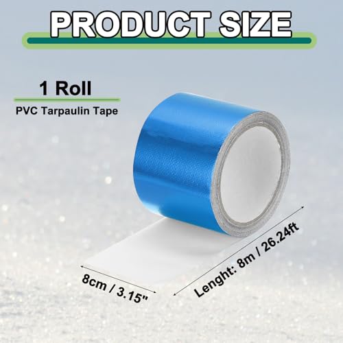 Image of PATIKIL Awning Repair Tape 3-1 /8 inch x 26ft Waterproof Canvas Tape High Adhesive Tear Repair Patch Kit for PVC Tarpaulin Tent Awning Fabric RV Sail Boat Cover, Blue