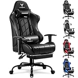 GTRACING Gaming Chair with Footrest, Ergonomic High-Back PU Leather Computer Chair with 3D Adjustable Armrests, Headrest and Lumbar Support, Office Desk Chair with Diamond Stitching for Adults & Teen