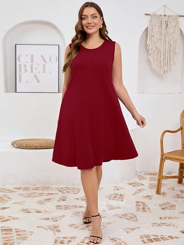 Image of AusLook Plus Size Midi Dress for Women Sleeveless Casual Summer Tank Dress with Pockets A-Line Loose Swing Dress 1-5X