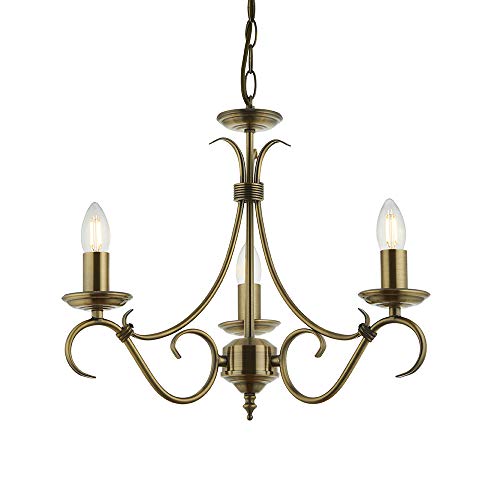 Endon Bernice Antique Brass 3 Light E14 Candle Semi Flush Dimmable Ceiling Light