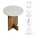 Modway Tarin Marble Top Side Table in Natural - Round Acacia Wood Living Room End Table - Modern Plant Stand or Small Drink Table