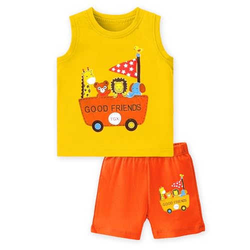 Image of TS LAVI TAVI Baby Cotton Clothing Set | Sleeveless T-Shirt & Shorts Combo | Summer Wear for Boys & Girls | Soft Breathable Fabric | Multicolor Pack of 3