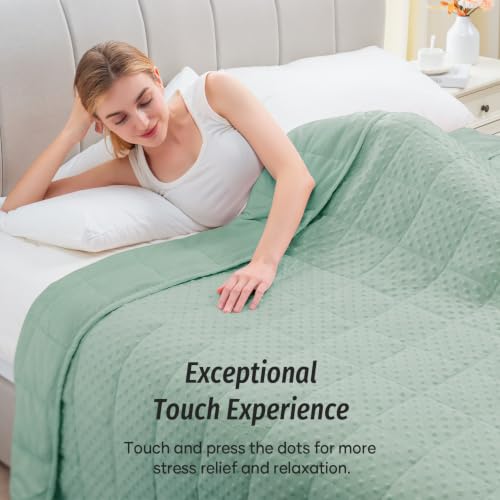 Image of Wemore Minky Dot Weighted Blanket for Adults 20lbs Queen Size 60 inchx80 inch Green | Great for Reading, Napping, Relaxing, Stress Relief & Better Sleep, Machine Washable, All Season, Breathable, Glass Beads