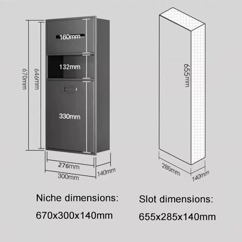 Estante de ducha impermeable de acero inoxidable empotrado para baño, cocina, sala de estar, dormitorio (negro, 670 x 300 x 140 mm) -