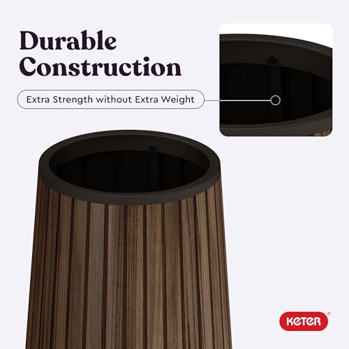 Keter Signature Conic 28.5 Inch Tall Round Large Wood Look Planter for Indoor or Outdoor Flower Pot Ideal for Patio Deck and Front Porch Decor, Rosewood by Keter - Image 9