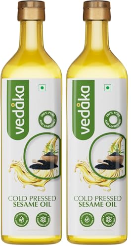 Image of Amazon Brand - Vedaka Cold Pressed Sesame Oil Bottle (1L, Gingelly) (Pack of 2)