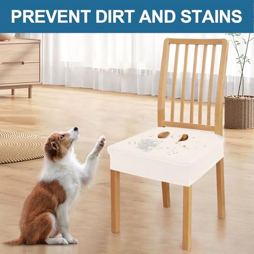 Image of Smiry Waterproof Seat Covers for Dining Room Chairs, No Rear Covers | Stretch Jacquard Removable Washable Chair Seat Slipcovers Protector, Set of 2, Ivory