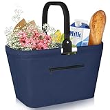 Anhow 35L Einkaufskorb Faltbar, Hochwertige Einkaufstasche Familie mit Aluminium Griff wasserabweisendes Picknickkorb Praktischer Tragekorb Groß für Reisen Picknick Einkaufen Geschenk - Blau