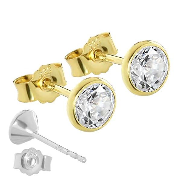 NKlaus par de pendientes de oro 333 5,5mm 8 quilates zirconia cúbica damas hombres niños 0,81g 3753