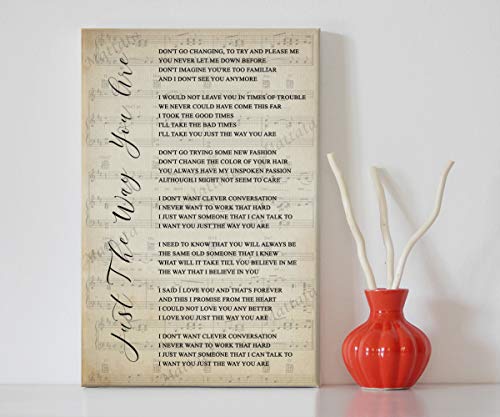 Mattata Decor Gift - Just The Way You are - Song Lyrics Sheet Music Portrait Canvas Wall Art Print (8" x 12" x 0.75")