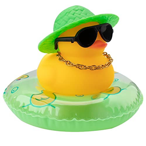 wonuu Car Rubber Duck, Yellow Duck Decoration Dashboard with Sun Hat Swim Ring Necklace Sunglasses for Car Dashboard Decorations