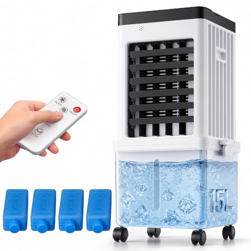 buusace Ventilateur et humidificateur 3 en 1 avec télécommande, refroidissement à eau portable de 15 l - 3 vitesses et 3 modes de vent - Pivote à 120° et...