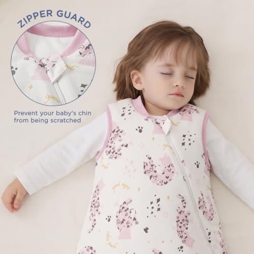 Image of Duomiaomiao 1.5 TOG Wearable Blanket 12-24 Months 100% Cotton Four Season Side Open Zipper Baby Sleep Sack with Feet, Breathable Toddler Sleep Bag
