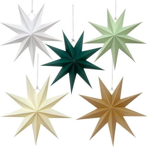 HTTDSLF 5 Stück Faltstern Weihnachten, 30cm Papiersterne Weihnachten,...