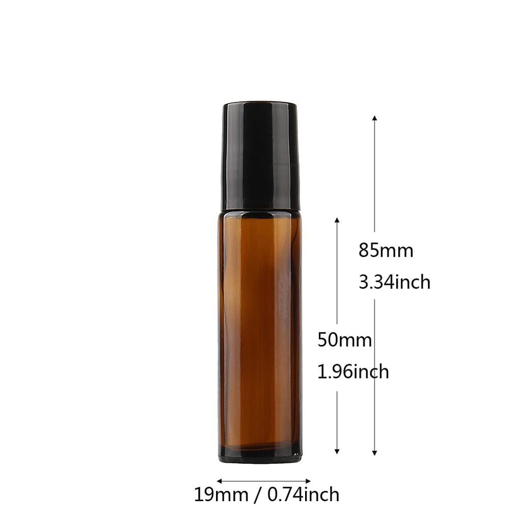 Roll-On Glasflaschen Zum Befüllen, Leere Glas Flaschen mit Edelstahl Kugel, 24 Stück Braune Ätherisches Öl Flaschen 10ml Leer Kleine Fläschchen für Ätherische Öle, Parfüm & Aromatherapie