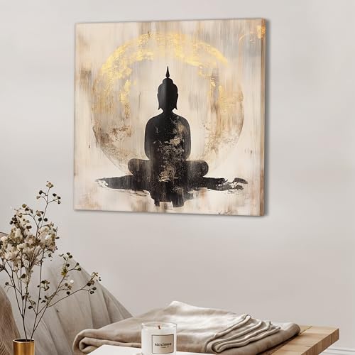 Image of PAINTINGMANTRA Buddha Painting for Living Room, Minimalist Buddha wall Art Painting for living room, Bedroom, office and Religious Home, Canvas, 22x22 Inch