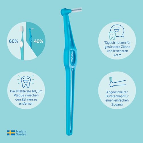 TEPE Angle Interdentalbürsten Rot (ISO Größe 2: 0,5 mm) / Kontrollierte Reinigung der Zahnzwischenräume auch an schwer zugänglichen Stellen / 1 x 6 Angle Interdentalbürsten