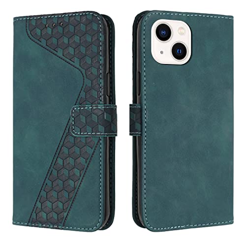 OKZone Cover per iPhone 15 Plus (6,7 Pollici), Custodia in PU Pelle per iPhone 15 Plus, Custodia a Libro Protettiva Folio Portafoglio con Magnetica e Slot per Carte Wallet Case Flip Cover (Verde)