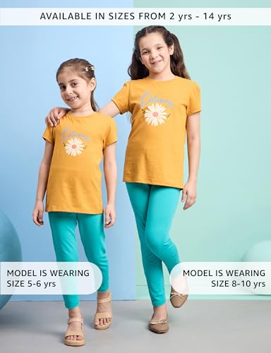 Image of Amazon Brand - Symbol Girl's Cotton Jersey Stretchable Leggings | Ankle Length | Aged 2-14 Years
