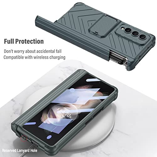 Kumwum Z Fold 4 Case, Phone Case For Samsung Galaxy Z Fold 4 With S Pen Holder And Adjustable Kickstand Full Protection Built-In Screen Protector Hinge Protection Cover For Galaxy Z Fold 4 5G - Green #TOP5