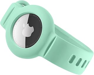 QWYJ for Apple Airtags Strap Apple Airtag Case Apple Airtag Silicone Protective Case Anti-lost Locator Adjustable Tracking Strap, Lightweight Wristband Strap (Mint Green)