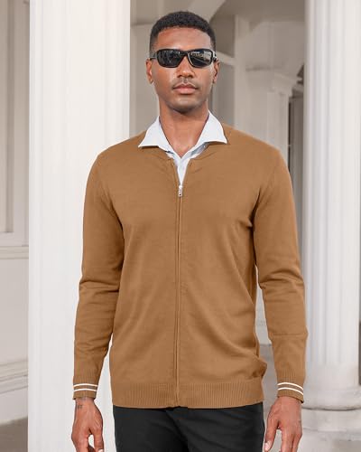 Lexiart Men's Casual Cardigan Sweaters Knitted Stand Collar Slim Fit Full-Zip Warm Jacket2