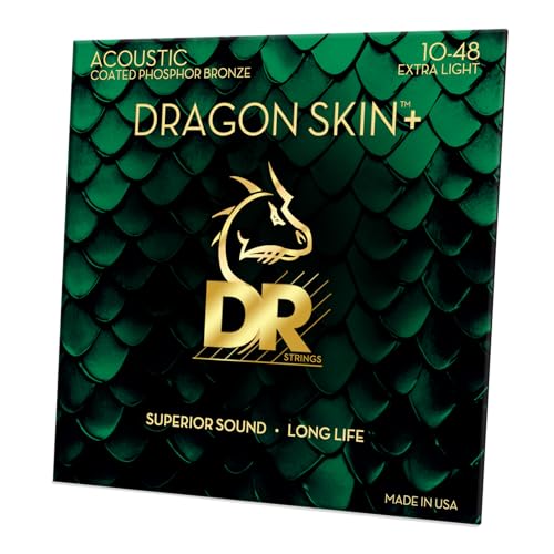 DR Strings DRAGON SKIN+ - Coated Phosphor Bronze Acoustic Guitar Strings – DAP-10 – Superior Sound with Comfortable Feel & Long Life: Extra Light 10-48