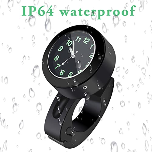 PNGOS Motorrad Fahrrad Uhr Universal wasserdichte Lenkerhalterung Uhr 7/8in -1in Glow Uhr Motorraduhr Lenker Uhr(Schwarz)
