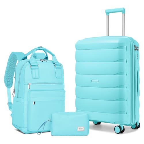 Image of Carry On Luggage 22x14x9 Airline Approved, 22 Inch PP Hardshell Luggage Carry-on Suitcase with Spinner Wheels, Carry On Suitcase Set for Women (Baby Blue)