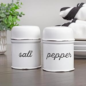 Auldhome design salt and pepper shaker set white rustic enamelware retro vintage style shaker set  urban country home decor