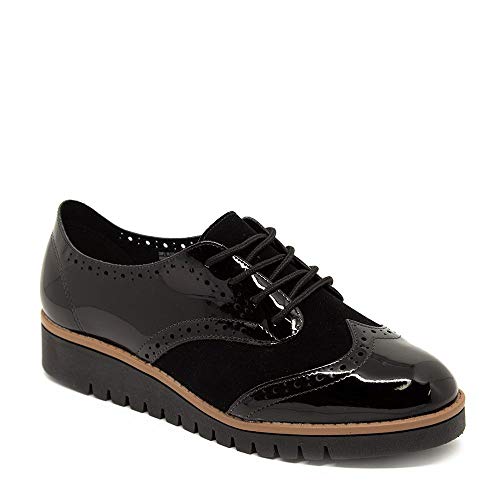 Sapato Oxford Beira Rio 4174.827 Flatform Tratorado Verniz Preto
