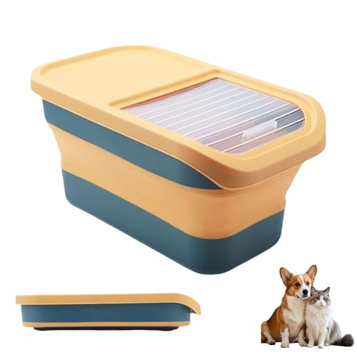 Contenitore Crocchette Cane 12-15 Kg, Con Coperchio Pieghevole Ruote, Stoccaggio Cibo Per Animali, Resistente A Muffa E Umidità, Grande Scatola Pieghevole Per Cane E Gatto (Giallo)