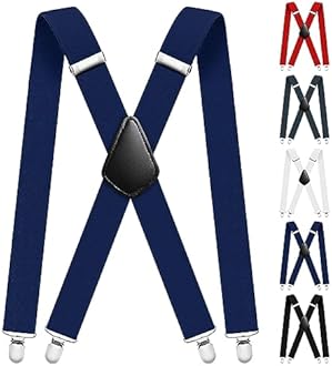 AOMIG Mens Braces, Mens Suspenders with Strong Metal Clips, 3.5cm Wide Heavy Duty Suspenders, Adjustable Elastic Suspenders Trousers Braces, One Size for Men Women Business Wedding Casual