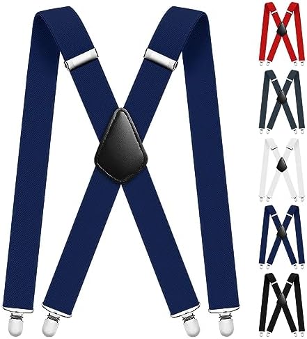 AOMIG Mens Braces, Mens Suspenders with Strong Metal Clips, 3.5cm Wide Heavy Duty Suspenders, Adjustable Elastic Suspenders Trousers Braces, One Size for Men Women Business Wedding Casual