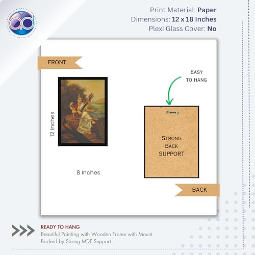 Image of Mad Masters Mata Saraswati Devi Goddess of Knowledge Painting Photo Frame for Living Room, Bedroom, Home Decor and Wall Decoration (MM 1630, 45.7L x 30.5W cm, Paper, Without Plexi Glass)