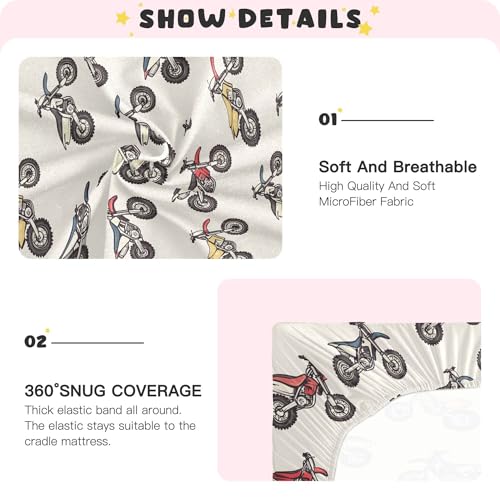Image of Motocross Dirt Bike Vintage Crib Sheets Soft Breathable Fitted Baby Crib Sheets Mattress Cover for Girls Boys, 52 inch x 28 inch x 9 inch