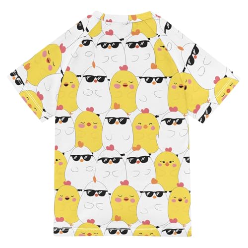 ALAZA Kids Rash Guard Girls Boys Toddler Swim Shirts Short Sleeve Chicken Sunglasses UPF 50+ 3T2