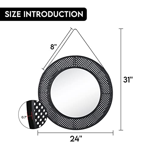 Decoccino Black Round Mirror 24 Inch,Circle Grid Metal Frame Mirror With Chain,Wall Hanging Decor Mirror For Wash Room, Living Room, Bedroom,Bathroom Vanity Mirror. #TOP2