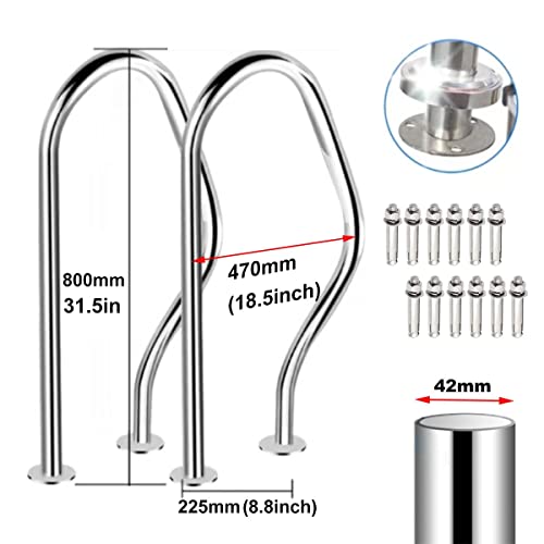 Lxning Sicher Pool Haltegriff Einstiegshilfe, Edelstahl Schwimmbad Handlauf, Mit Basis Und Komplettes Montagezubehör, 200kg Tragfähigkeit, Für Indoor Outdoor (Size : One)