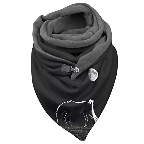 UNHU Damen Schal Dreieckstuch Baumwolle Warme Halstuch mit Button, Weich Lässige Herbstschal Winterschal Dreiecksschal mit Lustig Animal Print Cover