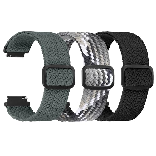 HUYIIO Premium 3-Pack Elastic Braided Bands in 16mm 18mm Quick Release, Adjustable Stretchy Lightweight Washable Nylon Wristbands for Men Women, Perfect for Smart Traditional Watches