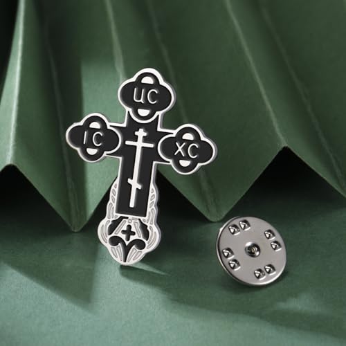 Image of TEAMER Cross Brooch Lapel Pin For Men Russian Orthodox Crucifix Eastern Church Cross Tie Pins Religious Christian Prayer Jewelry