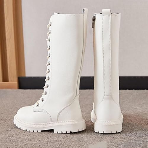 Boys Girls Goth Boots Combat Lace Up Side Zipper PU Leather Punk Girls' Booties Waterproof Mid Calf Riding Winter Boot for Toddler/Little Kid/Big Kid4