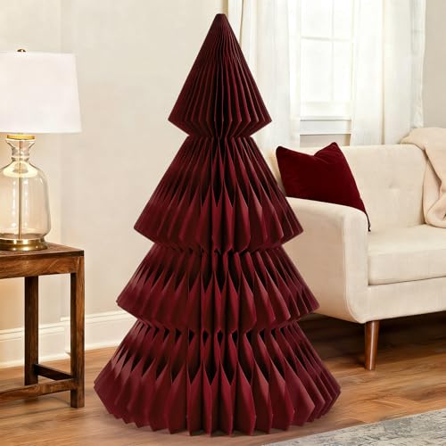 SUNBEAUTY 36'' Large Honeycomb Christmas Tree Red Paper Christmas Tree