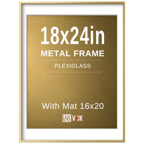 Image of VCK 18x24 Frame, High-End Gold Metal - Matted to 16x20, for Poster, Artwork