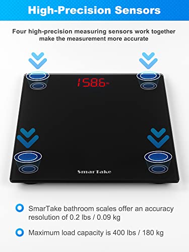 Weight Scale, Smartake Precision Digital Body Bathroom Scale With Step-On Technology, 6Mm Tempered Glass Easy Read Backlit Led Display, Body Tape Measure Included, 400 Pounds, Black #TOP5