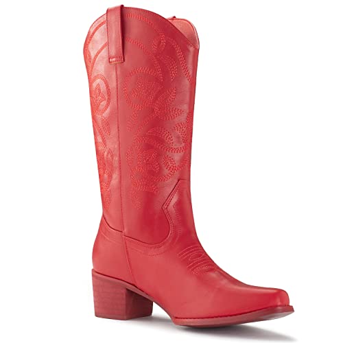 IUV Wide Width Cowboy Boots For Women Pointy Toe Women's Western Boots Cowgirl Boot Mid Calf Boot
