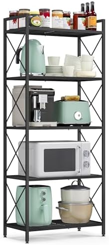 SONGMICS 5-Tier Metal Storage Rack, Shelving Unit with X Side Frames, Dense Mesh, 12.6 x 23.6 x 57.3 Inches, for Entryway, Kitchen, Living Room, Bathroom, Industrial Style, Black