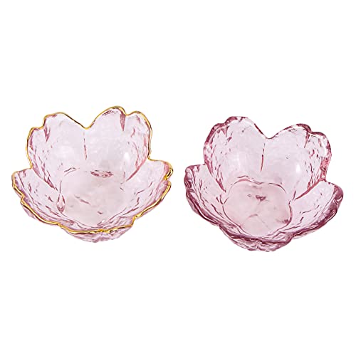 ULTECHNOVO 2 Piezas plato de flor de cerezo de cristal mini platos para servir conformado tazón con salsa pequeño plato de salsa de condimento plato de condimento de vidrio Violet
